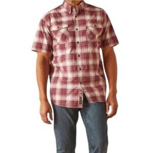 Ariat Mens Rebar Made Tough Roan Rouge Burgundy Plaid Work Shirt Size XLT